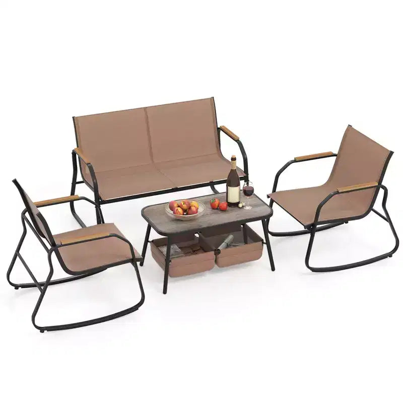 Ensemble de mobilier de jardin 4 pièces Costway avec 2 chaises de bistrot à bascule et table basse à 2 niveaux