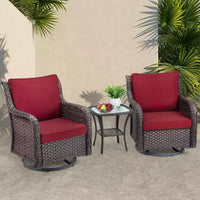 Chaises de terrasse à glissière pivotante en résine tressée d'extérieur avec table, ensemble bistro d'extérieur 3 pièces avec coussins épais 4in et table basse pour porche, balcon, terrasse