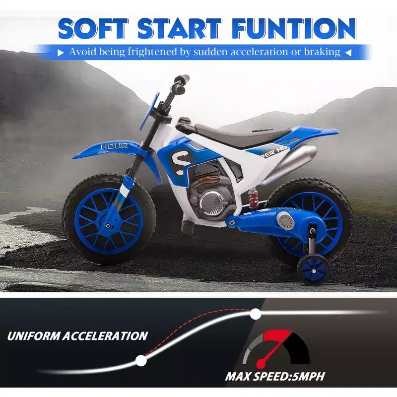 Sandinrayli Moto Électrique pour Enfants 12V Moto Cross Voiture Électrique Batterie Motocross Tout-Terrain