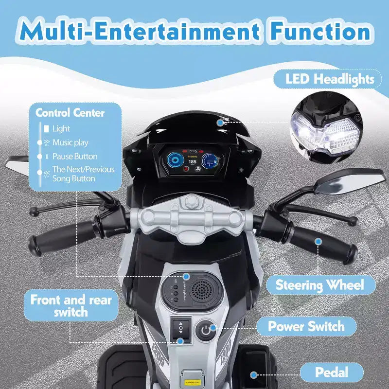 Sandinrayli Moto électrique 12V à enfourcher pour enfants, moto à batterie tout-terrain motos cross