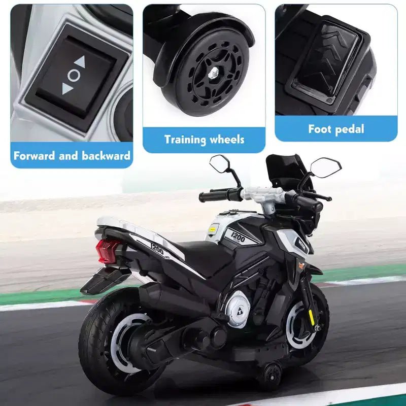 Sandinrayli Moto électrique 12V à enfourcher pour enfants, moto à batterie tout-terrain motos cross