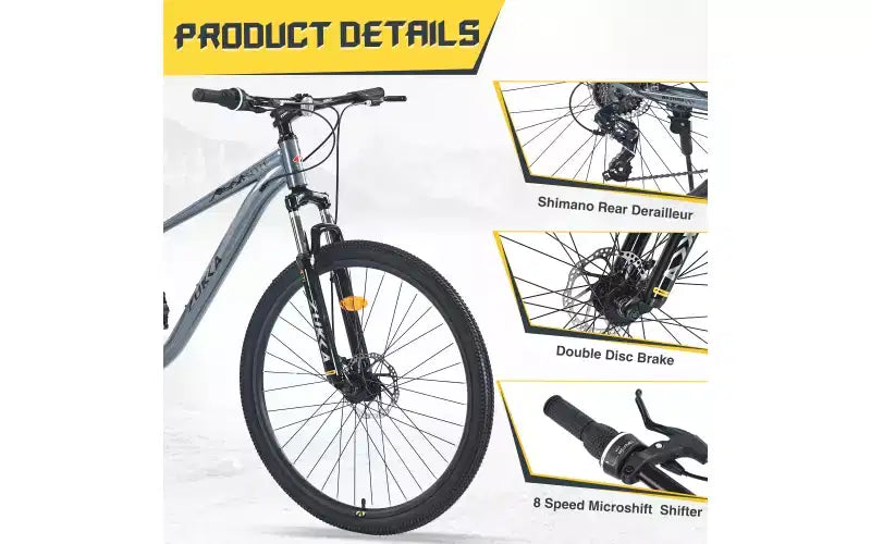 Vélo tout-terrain 27,5 pouces, 8 vitesses, pour hommes, femmes, garçons et filles, suspension avant, cadre en acier
