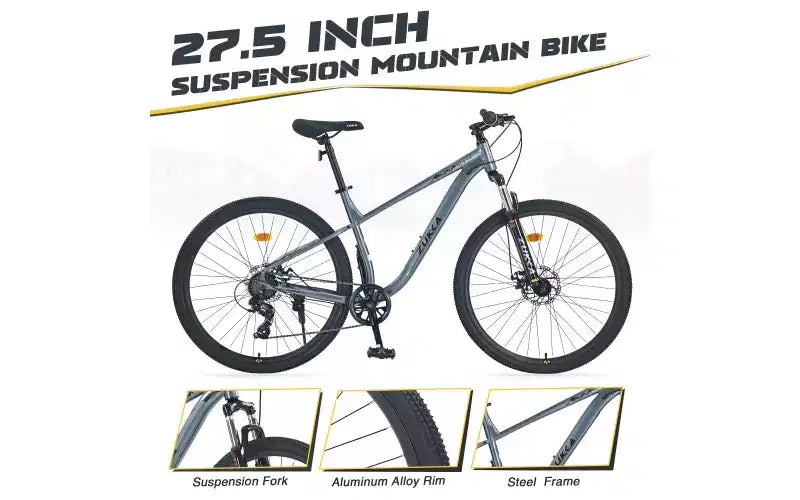 Vélo tout-terrain 27,5 pouces, 8 vitesses, pour hommes, femmes, garçons et filles, suspension avant, cadre en acier