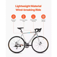 Vélo de route VEVOR, roues de 700C, vélo de course, vélo de route urbain L-TWOO 14 vitesses avec cadre léger en alliage d'aluminium, gris