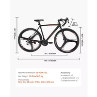 Vélo de route VEVOR, Roues 700C, Vélo de course, Système de transmission SHIMANO 21 vitesses, Vélo de route de ville avec cadre en acier au carbone, Noir