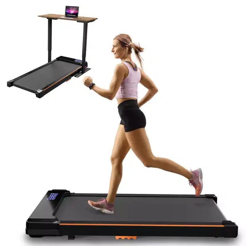 KERDOM Tapis de marche sous bureau, tapis de course portable pour la maison et le bureau, tapis de marche 2 en 1 avec télécommande, capacité de 120 kg, tapis de course 2,5 CV avec LED