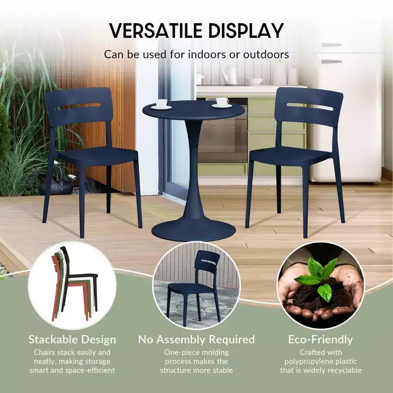WestinTrends Playa Ensemble de bistrot 3 pièces en résine pour extérieur avec chaises de salle à manger de terrasse empilables