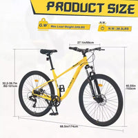 VTT NAYSAYE 27,5 pouces 8 vitesses avec suspension avant et cadre en acier pour aventures tout-terrain, jaune, 68.5*27.1*40.55
