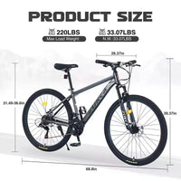 NAYSAYE Vélo VTT 27,5 pouces 21 vitesses avec suspension avant pour hommes, femmes, garçons et filles, gris, 68,8*26,37*39,37