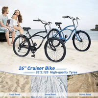 Vélo de plage NAYSAYE 7 vitesses pour femmes, cadre en acier de 26 pouces pour des trajets urbains confortables, bleu, 69,96*28,32*43,2