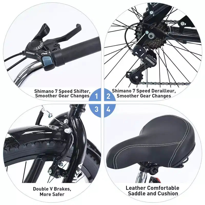Vélo de plage NAYSAYE 7 vitesses pour femmes, cadre en acier de 26 pouces pour des trajets urbains confortables, bleu, 69,96*28,32*43,2