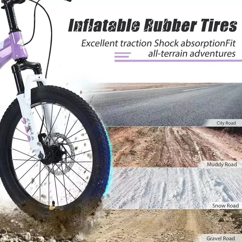 Vélo tout terrain NAYSAYE à cadre en acier durable avec fourche à suspension pour enfants, pour la pratique en plein air, violet, 54,33*22,44*32,48