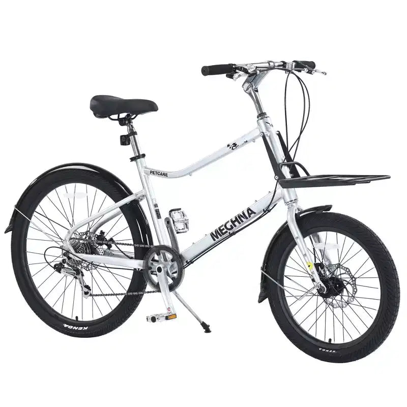 Vélo cargo NAYSAYE 7 vitesses, cadre en alliage, vélo pour adultes pour les trajets quotidiens, argent, 65*27.56*42.13