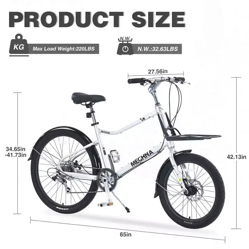 Vélo cargo NAYSAYE 7 vitesses, cadre en alliage, vélo pour adultes pour les trajets quotidiens, argent, 65*27.56*42.13