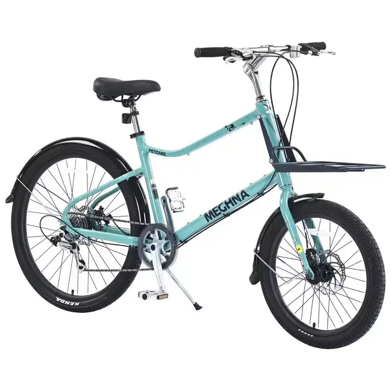 Vélo cargo NAYSAYE 7 vitesses, cadre en alliage d'aluminium avec porte-bagages avant et arrière pour les trajets quotidiens et les voyages, vert, 65*27.56*42.13