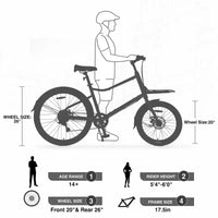 Vélo cargo NAYSAYE 7 vitesses, cadre en alliage d'aluminium avec porte-bagages avant et arrière pour les trajets quotidiens et les voyages, vert, 65*27.56*42.13
