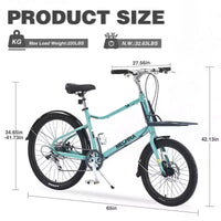 Vélo cargo NAYSAYE 7 vitesses, cadre en alliage d'aluminium avec porte-bagages avant et arrière pour les trajets quotidiens et les voyages, vert, 65*27.56*42.13