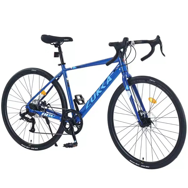 NAYSAYE Vélo de route hybride 700C pour adulte, vélo de course léger à cadre en aluminium 7 vitesses pour les trajets urbains, bleu, 68,5*18,8*39