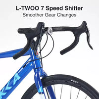 NAYSAYE Vélo de route hybride 700C pour adulte, vélo de course léger à cadre en aluminium 7 vitesses pour les trajets urbains, bleu, 68,5*18,8*39