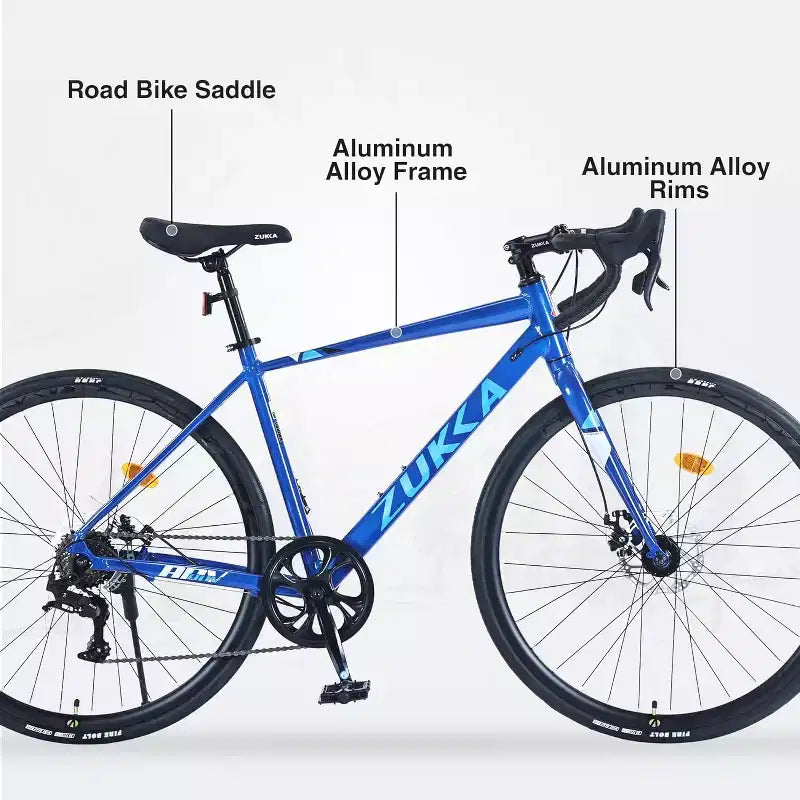 NAYSAYE Vélo de route hybride 700C pour adulte, vélo de course léger à cadre en aluminium 7 vitesses pour les trajets urbains, bleu, 68,5*18,8*39