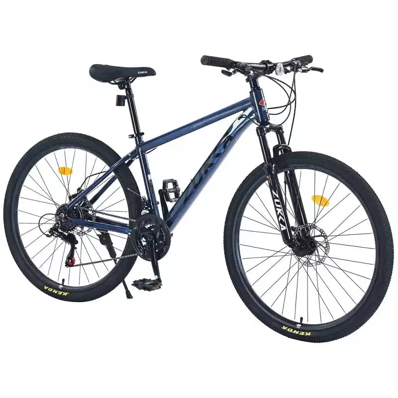NAYSAYE Vélo VTT 27,5 pouces 21 vitesses avec suspension avant pour hommes, femmes, garçons et filles, bleu, 68,8*26,37*39,37