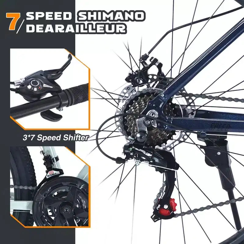 NAYSAYE Vélo VTT 27,5 pouces 21 vitesses avec suspension avant pour hommes, femmes, garçons et filles, bleu, 68,8*26,37*39,37