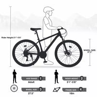 NAYSAYE Vélo VTT 27,5 pouces 21 vitesses avec suspension avant pour hommes, femmes, garçons et filles, bleu, 68,8*26,37*39,37