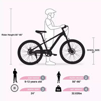 NAYSAYE Vélo VTT Cadre en acier durable avec suspension pour enfants, activités de plein air, rose, 63.78*24.8*37.2