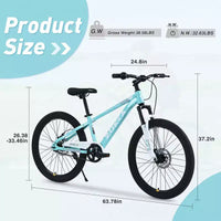 NAYSAYE Vélo VTT Enfant 24 Pouces avec Fourche Suspendue Cadre en Acier pour Enfants de 9 à 12 Ans, Cyan, 63.78*24.8*37.2