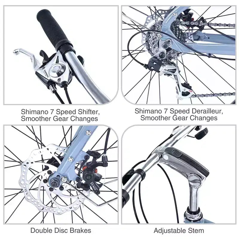 NAYSAYE Vélo Cargo 7 Vitesses Cadre Alliage Vélo Adulte pour Trajets Quotidiens, Bleu, 65*27.56*42.13