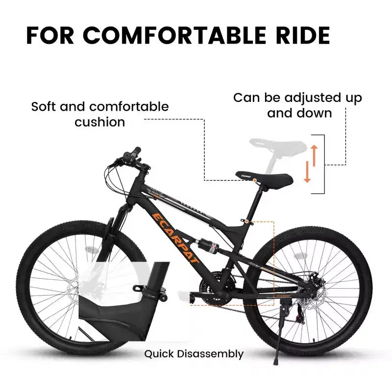 NAYSAYE Vélo 26 pouces Cadre acier 21 vitesses VTT avec double suspension Vélo adulte pour cyclisme en extérieur, Noir, 67*25*40