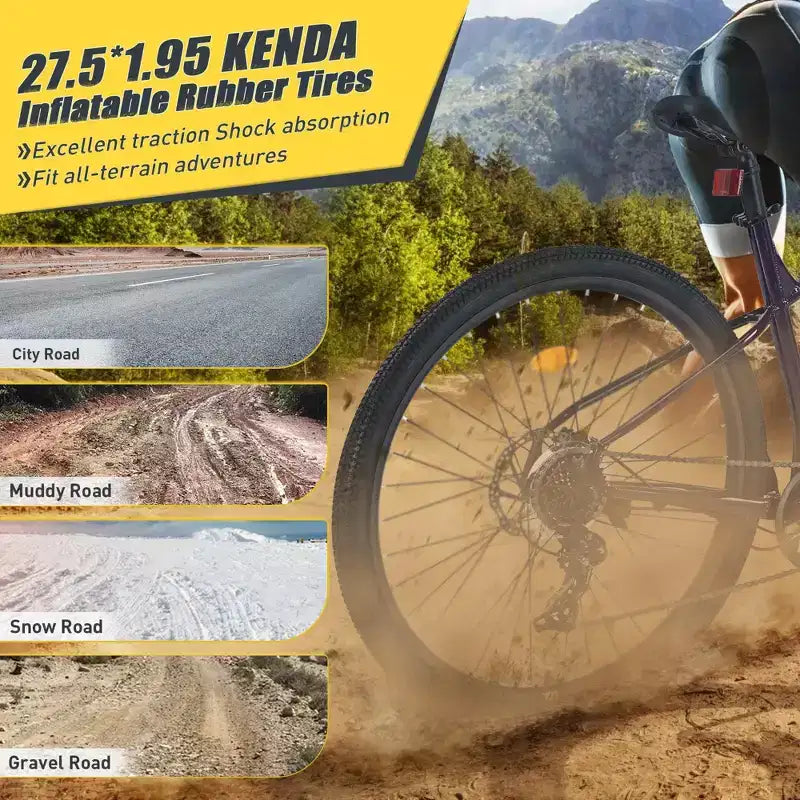 NAYSAYE Vélo VTT 27,5 pouces 21 vitesses avec suspension avant pour hommes, femmes, garçons et filles, vert, 68,8*26,37*39,37