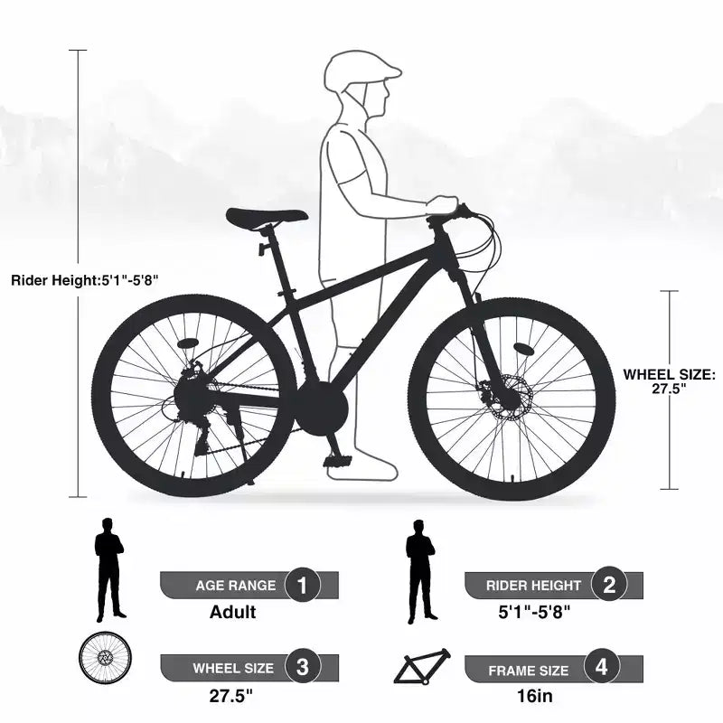 NAYSAYE Vélo VTT 27,5 pouces 21 vitesses avec suspension avant pour hommes, femmes, garçons et filles, vert, 68,8*26,37*39,37