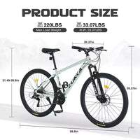 NAYSAYE Vélo VTT 27,5 pouces 21 vitesses avec suspension avant pour hommes, femmes, garçons et filles, vert, 68,8*26,37*39,37