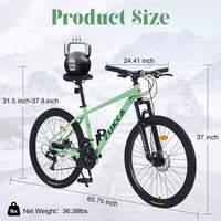 NAYSAYE VTT 26 Pouces 3X8/24 Vitesses avec Cadre en Acier Fourche à Suspension Avant pour Hommes, Femmes, Étudiants, Vert, 65,75*24,41*37