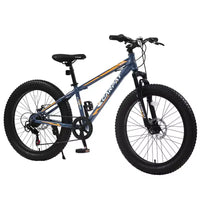 NAYSAYE Vélo de Montagne Fat Bike 24 Pouces avec Dérailleur 7 Vitesses et Double Frein à Disque pour Adultes et Adolescents, Gris, 67*25*40