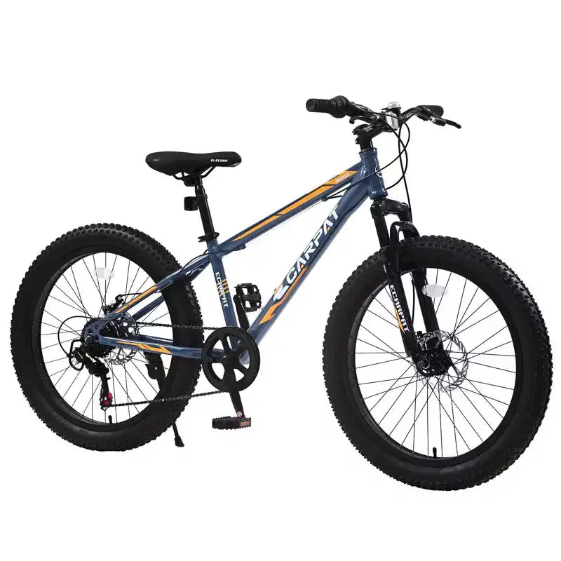 NAYSAYE Vélo de Montagne Fat Bike 24 Pouces avec Dérailleur 7 Vitesses et Double Frein à Disque pour Adultes et Adolescents, Gris, 67*25*40