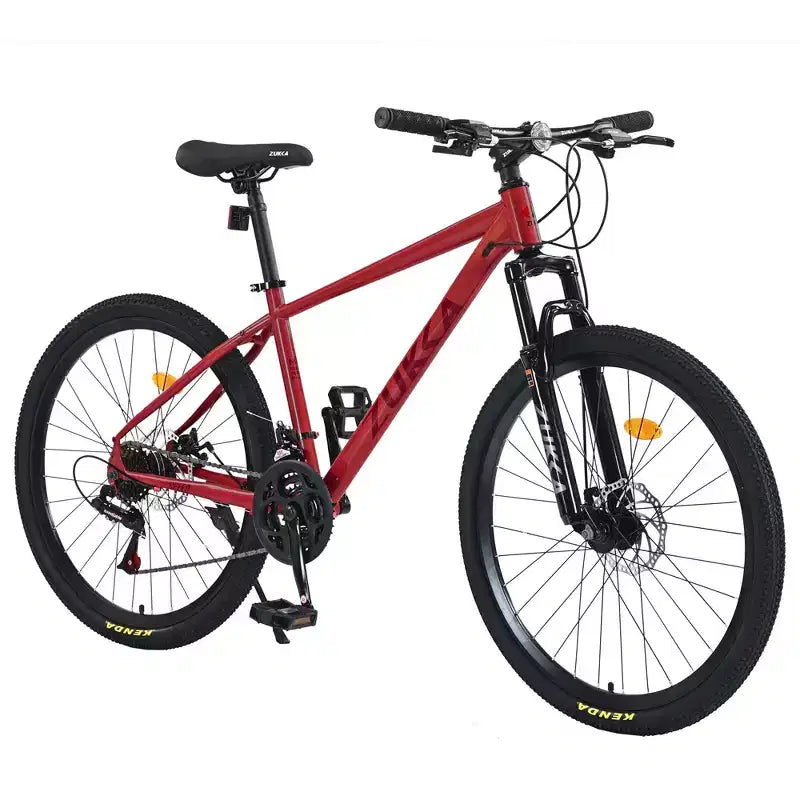 NAYSAYE Vélo VTT 24 Vitesses Cadre en Acier avec Fourche Suspendue pour Adultes, Rouge, 65.75*24.41*37