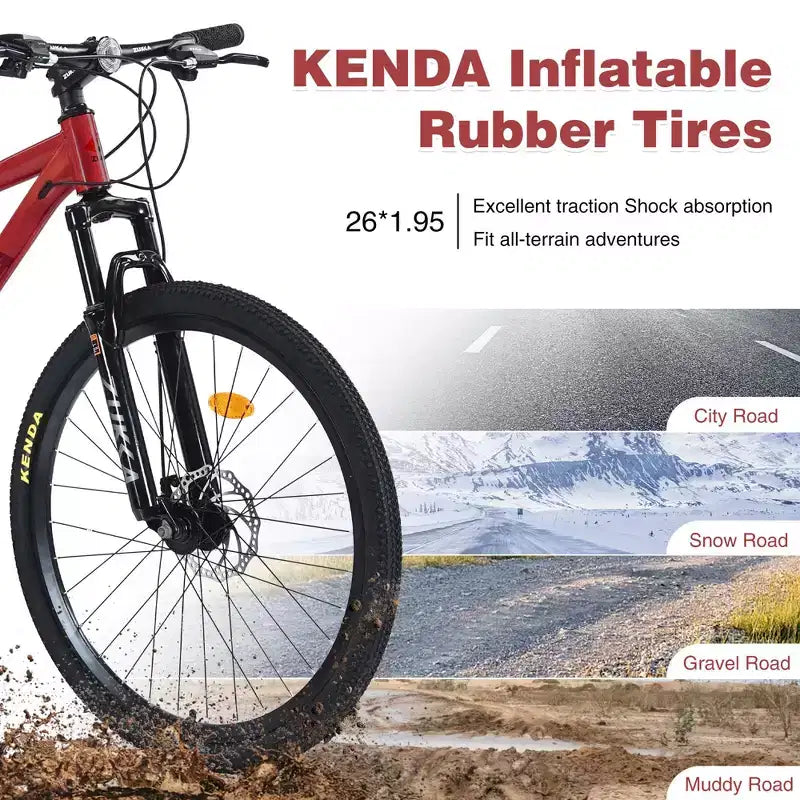NAYSAYE Vélo VTT 24 Vitesses Cadre en Acier avec Fourche Suspendue pour Adultes, Rouge, 65.75*24.41*37