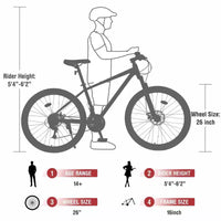 NAYSAYE Vélo VTT 24 Vitesses Cadre en Acier avec Fourche Suspendue pour Adultes, Rouge, 65.75*24.41*37