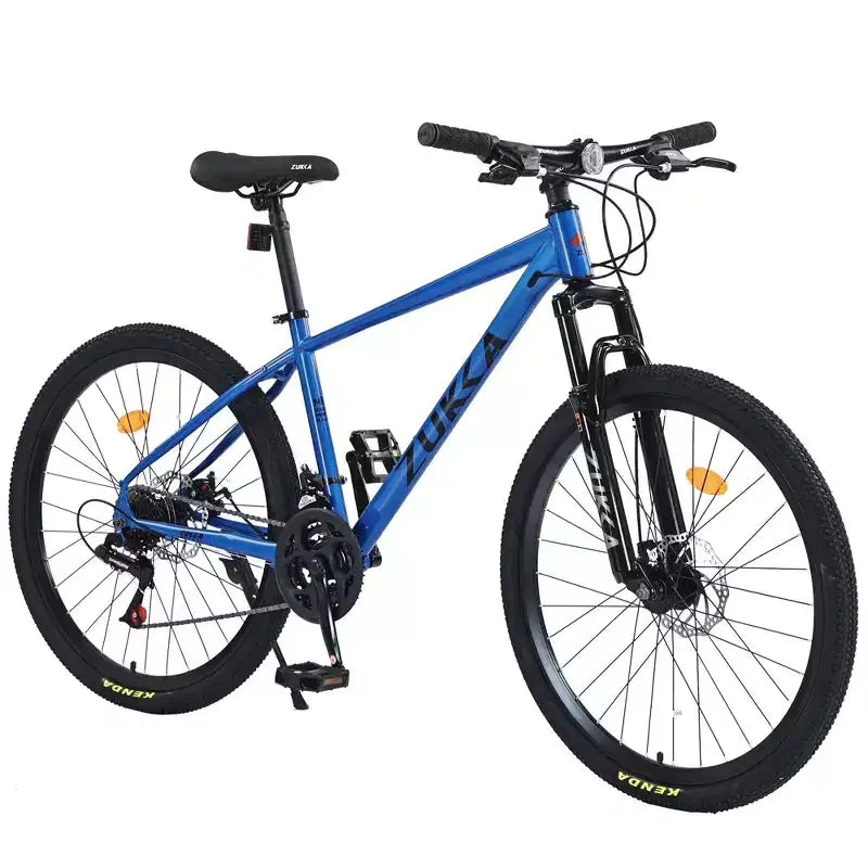 NAYSAYE Vélo VTT 26 Pouces Cadre en Acier Fourche Suspendue 24 Vitesses Vélo Adulte pour Aventure en Plein Air, Bleu, 65,75*24,41*37