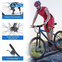 NAYSAYE Vélo VTT 26 Pouces Cadre en Acier Fourche Suspendue 24 Vitesses Vélo Adulte pour Aventure en Plein Air, Bleu, 65,75*24,41*37