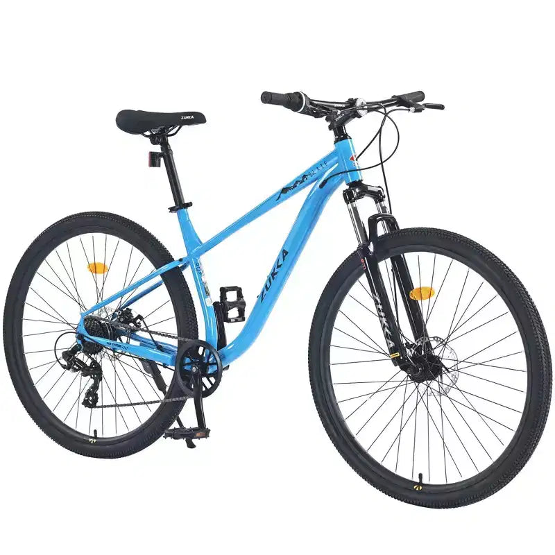 Vélo tout terrain NAYSAYE 29 pouces 8 vitesses à cadre en acier avec suspension avant pour adultes et jeunes, bleu, 70,8*27,1*41,7
