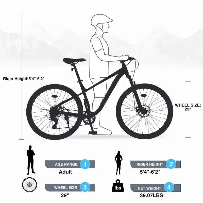 Vélo tout terrain NAYSAYE 29 pouces 8 vitesses à cadre en acier avec suspension avant pour adultes et jeunes, bleu, 70,8*27,1*41,7