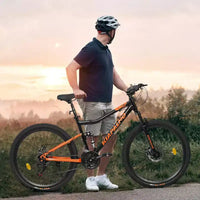 Vélo NAYSAYE 26 pouces à cadre en acier tout terrain 21 vitesses avec fourche à amortisseur et freins à disque, unisexe, noir et orange, 55,91*7,88*28,74