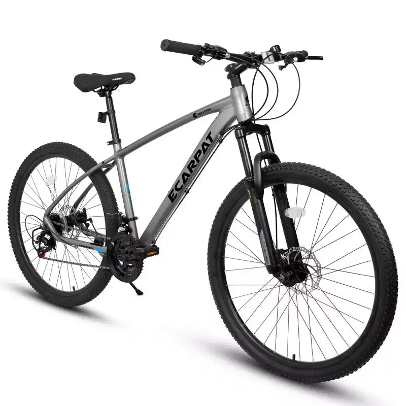 NAYSAYE Vélo VTT 27 pouces 21 vitesses avec fourche suspendue et freins à disque pour hommes et femmes, Gris, 70*27*39.5