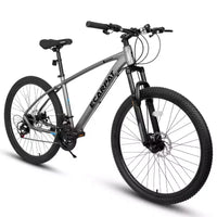 NAYSAYE Vélo VTT 27 pouces 21 vitesses avec fourche suspendue et freins à disque pour hommes et femmes, Gris, 70*27*39.5