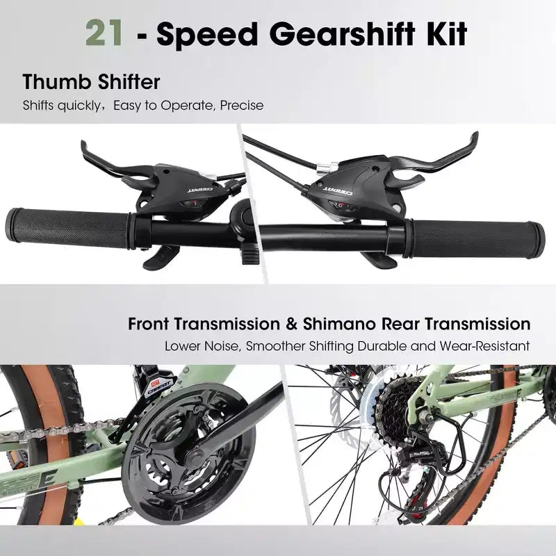Vélo NAYSAYE VTT 27,5 pouces pour adultes avec freins à disque pour les trajets quotidiens et l'exploration en plein air, Vert, 70*27.5*40