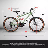 Vélo NAYSAYE VTT 27,5 pouces pour adultes avec freins à disque pour les trajets quotidiens et l'exploration en plein air, Vert, 70*27.5*40