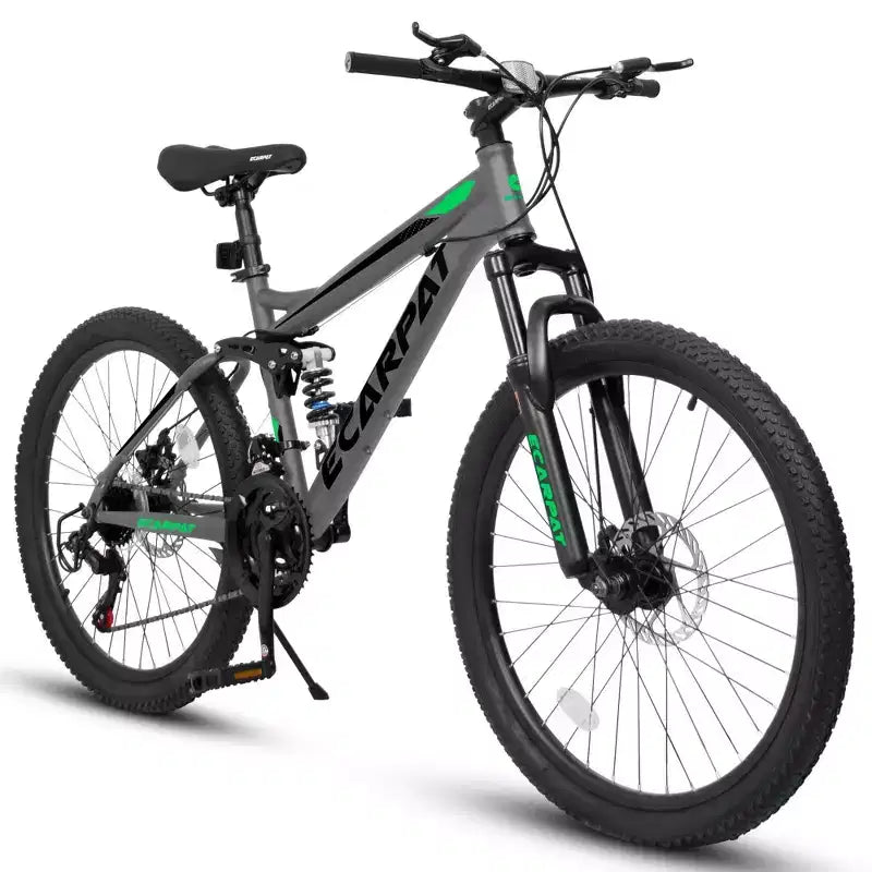 NAYSAYE Bicyclette VTT 26 pouces 21 vitesses avec double amortissement pour les déplacements et les voyages unisexes, Gris, 67*27*39